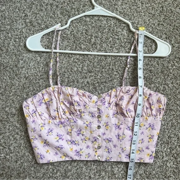 🦋 Zara Pink Floral Crop Top Summer Casual Medium Pastel - Picture 5 of 6